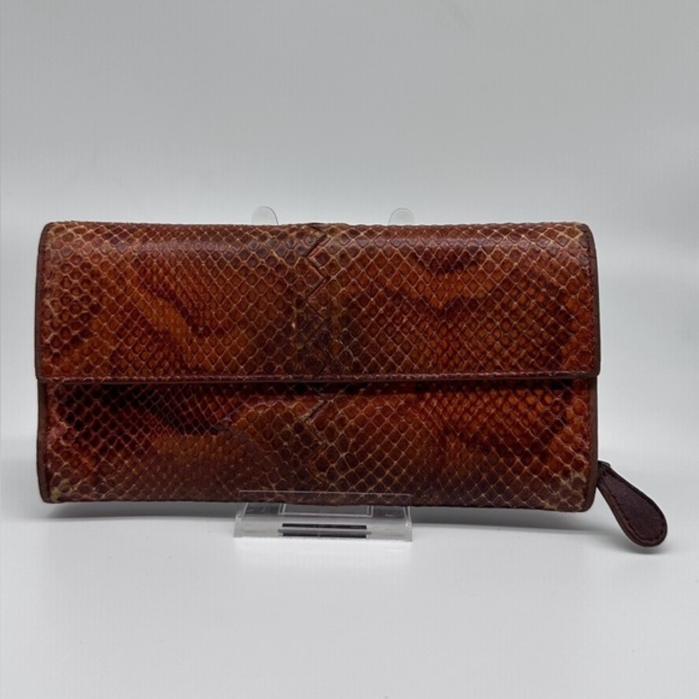 Vintage Bottega Veneta Genuine Python Wallet – Brown Exotic Leather